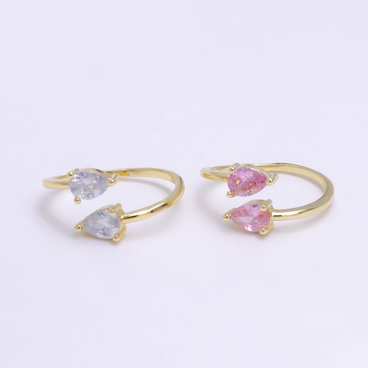 14K Gold Filled Clear, Pink Double Teardrop CZ Open Claw Ring | O1902 O1903 - DLUXCA