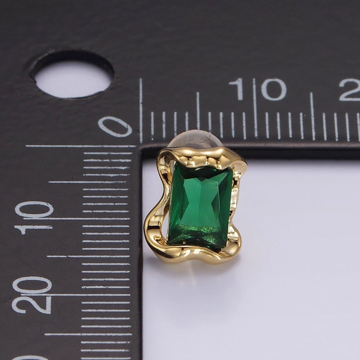 14K Gold Filled Clear, Pink, Green Baguette CZ Molten Stud Earrings in Gold & Silver | V354 - V359 - DLUXCA