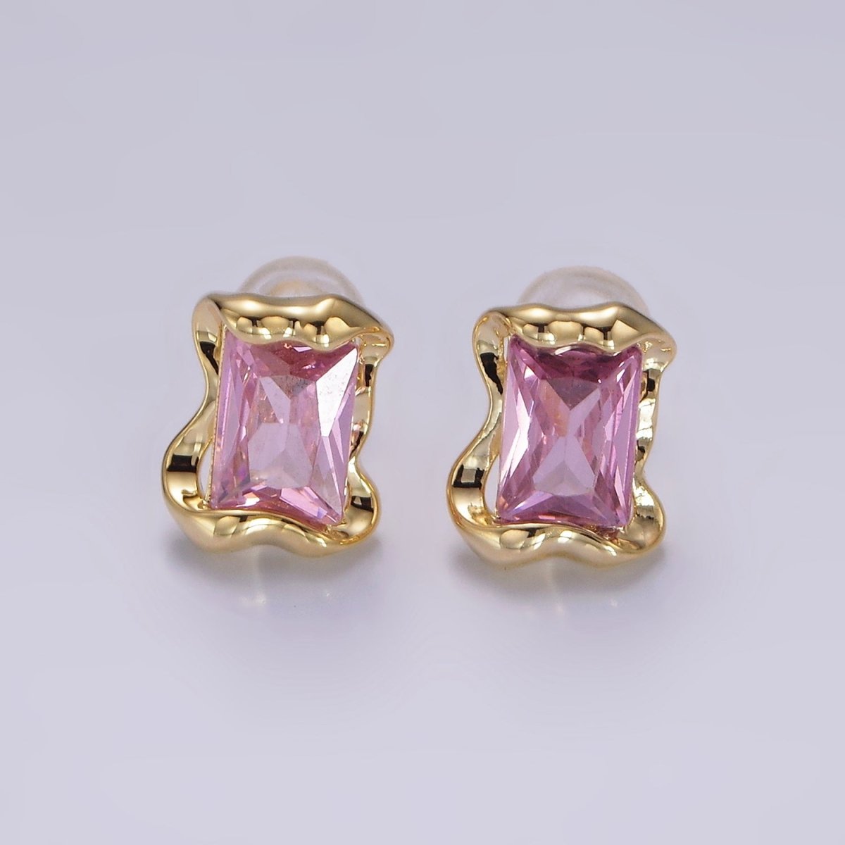 Purple Baguette Cubic Zirconia Stud Earrings 14k Gold-Plated Silver Purple Baguette Cubic Zirconia Stud Earrings 14k Gold-Plated Silver