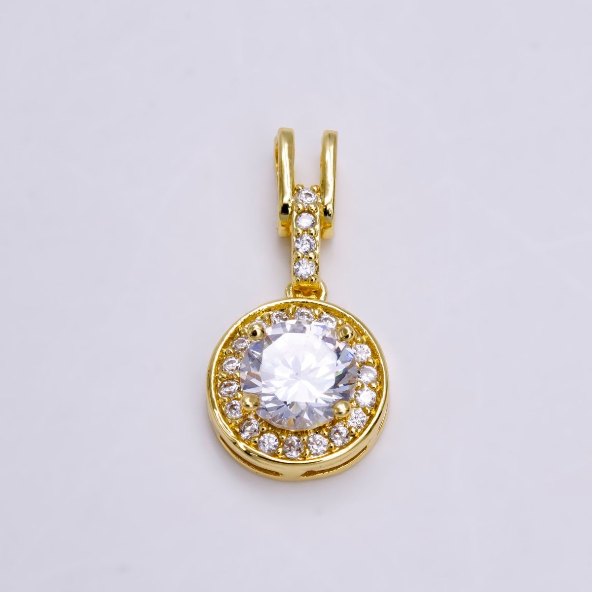 14K Gold Filled Clear, Pink, Green Round CZ Micro Paved Bail Pendant | N1465 - N1467 - DLUXCA