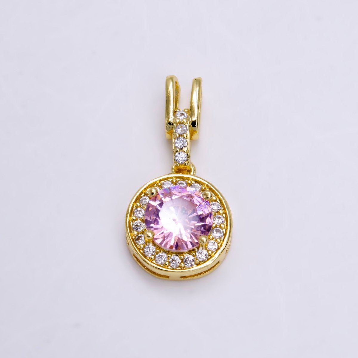 14K Gold Filled Clear, Pink, Green Round CZ Micro Paved Bail Pendant | N1465 - N1467 - DLUXCA