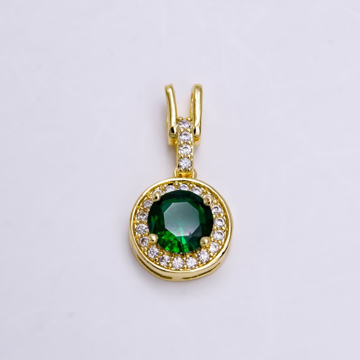 14K Gold Filled Clear, Pink, Green Round CZ Micro Paved Bail Pendant | N1465 - N1467 - DLUXCA