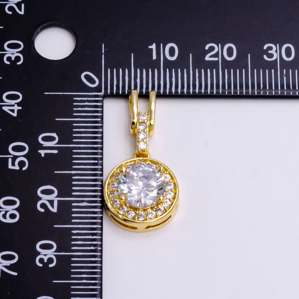 14K Gold Filled Clear, Pink, Green Round CZ Micro Paved Bail Pendant | N1465 - N1467 - DLUXCA