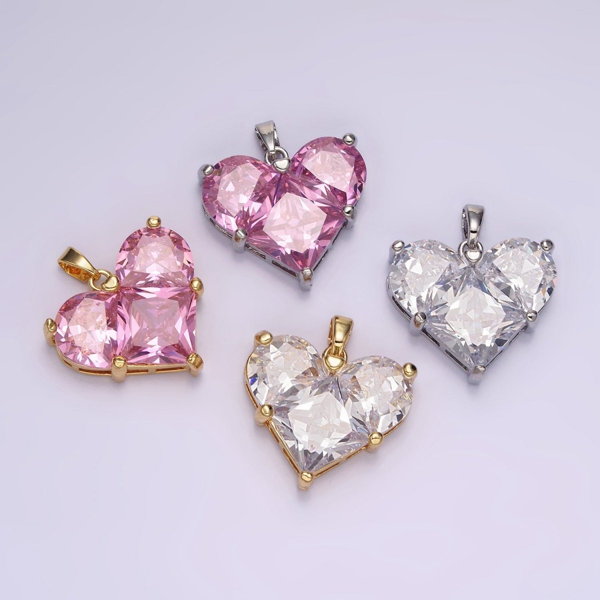 14K Gold Filled Clear, Pink Pixelated Pendant in Gold & Silver | N1809 - N1812 - DLUXCA