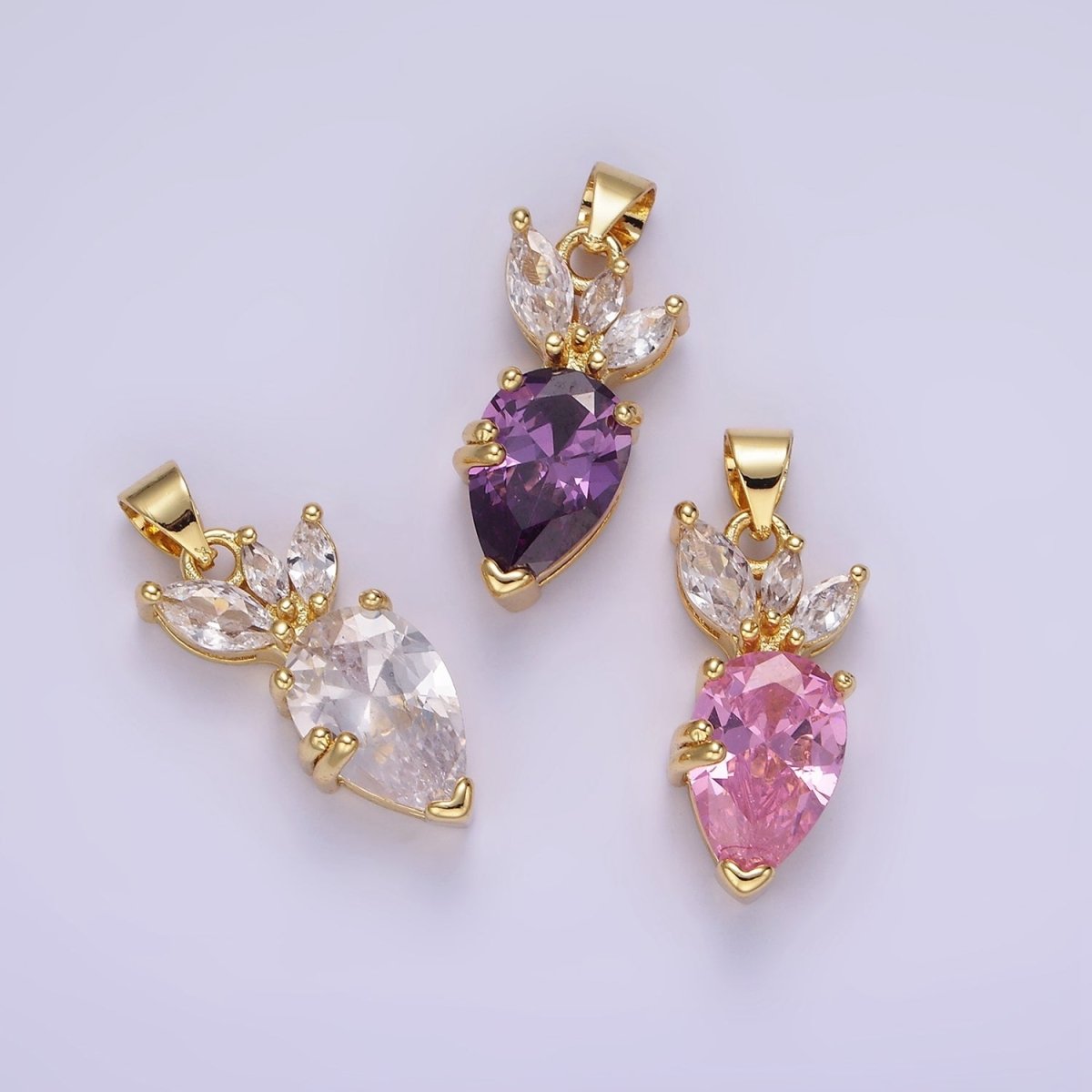14K Gold Filled Clear, Pink, Purple CZ Carrot Vegetable Pendant | AA1138 AA1139 - DLUXCA