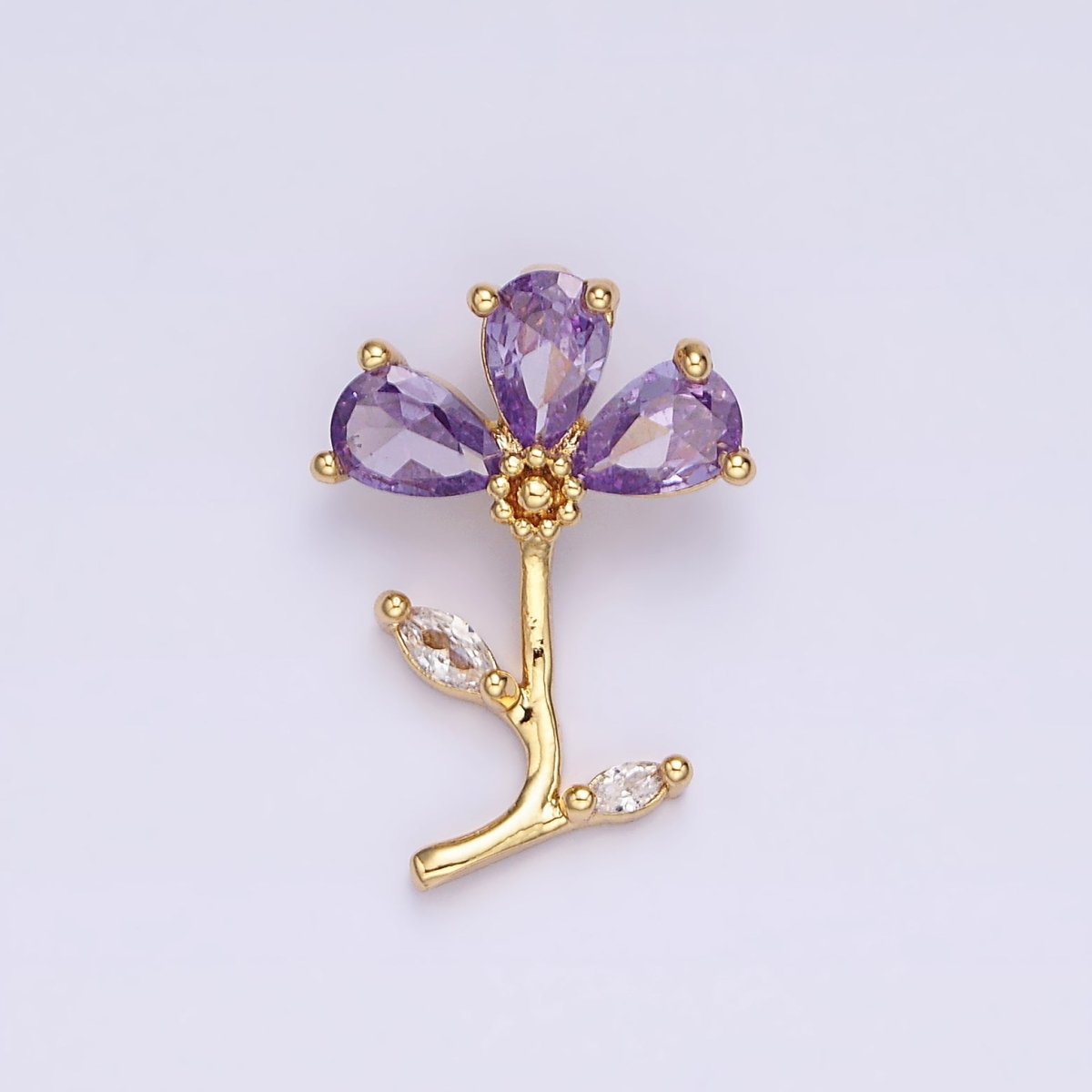 14K Gold Filled Clear, Pink, Purple Teardrop CZ Flower Marquise Leaf Charm | AA639 - AA641 - DLUXCA