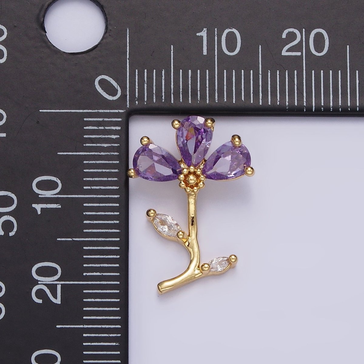 14K Gold Filled Clear, Pink, Purple Teardrop CZ Flower Marquise Leaf Charm | AA639 - AA641 - DLUXCA