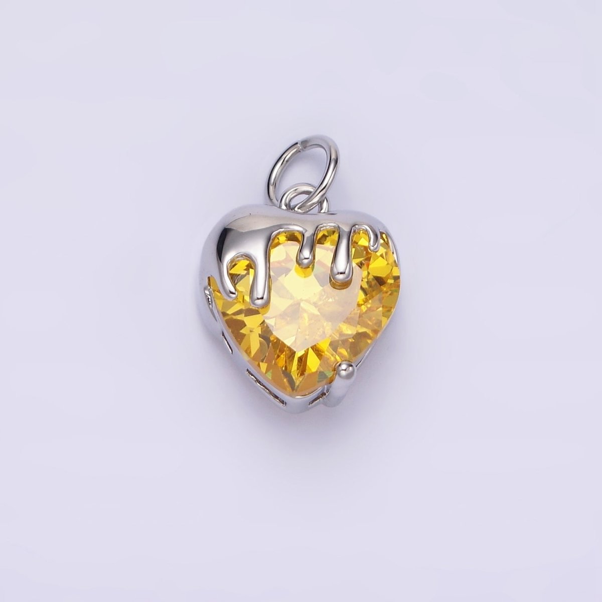 14K Gold Filled Clear, Pink, Purple, Yellow. Black Heart CZ Molten Drip Charm in Gold & Silver | N1537 - N1546 - DLUXCA