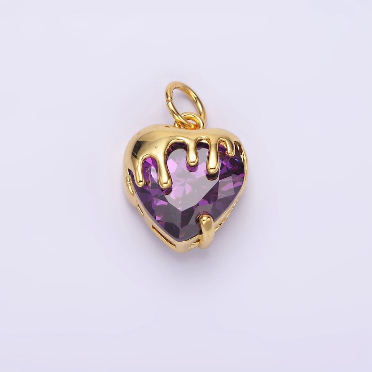 14K Gold Filled Clear, Pink, Purple, Yellow. Black Heart CZ Molten Drip Charm in Gold & Silver | N1537 - N1546 - DLUXCA