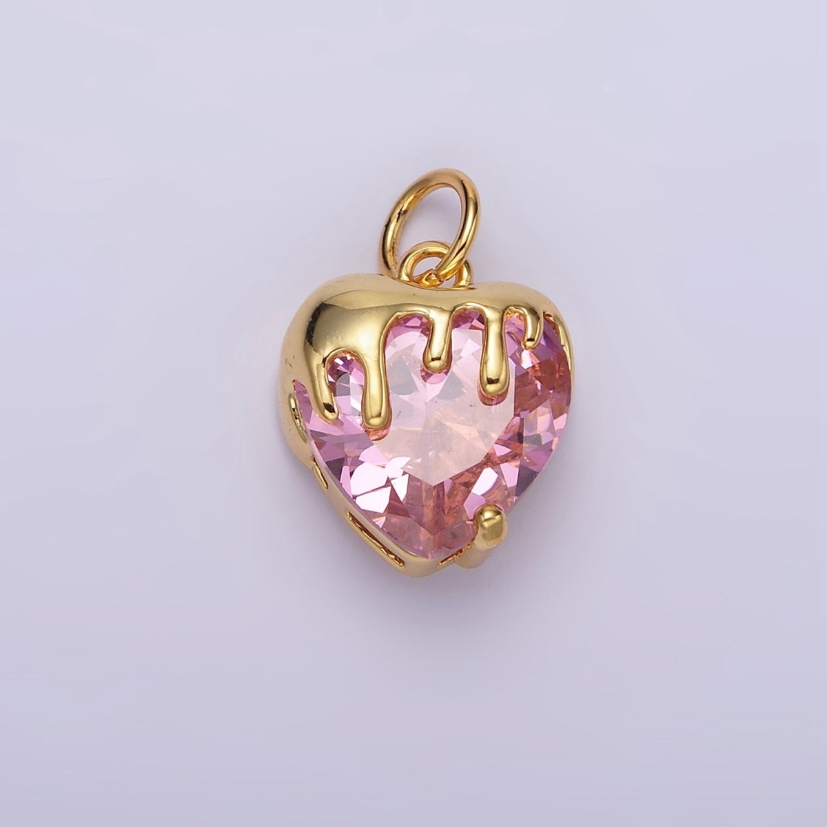 14K Gold Filled Clear, Pink, Purple, Yellow. Black Heart CZ Molten Drip Charm in Gold & Silver | N1537 - N1546 - DLUXCA