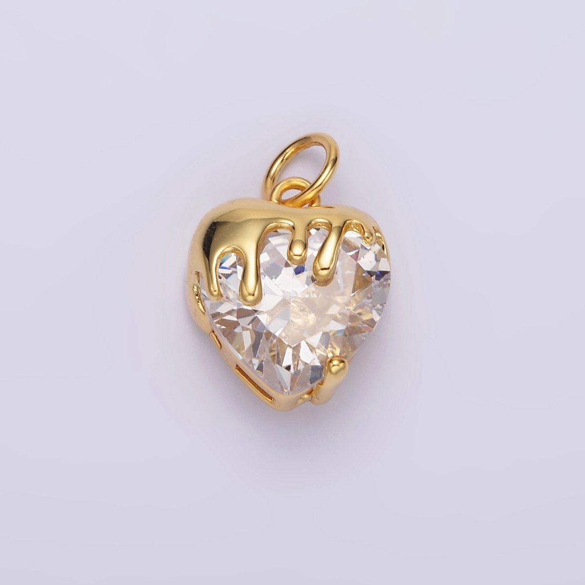 14K Gold Filled Clear, Pink, Purple, Yellow. Black Heart CZ Molten Drip Charm in Gold & Silver | N1537 - N1546 - DLUXCA