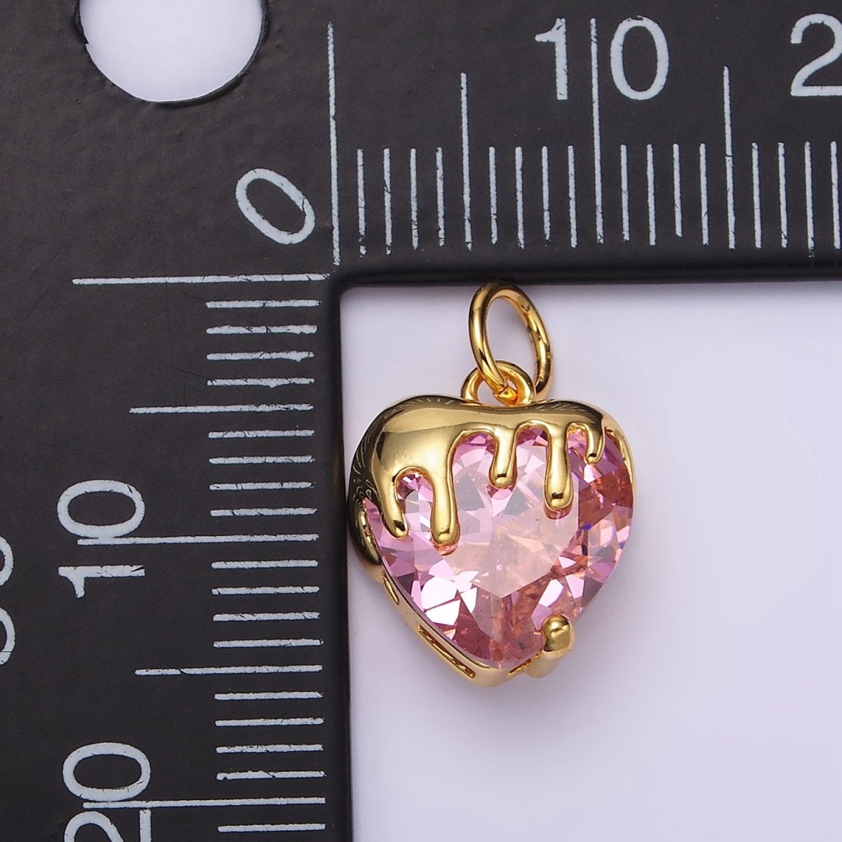 14K Gold Filled Clear, Pink, Purple, Yellow. Black Heart CZ Molten Drip Charm in Gold & Silver | N1537 - N1546 - DLUXCA