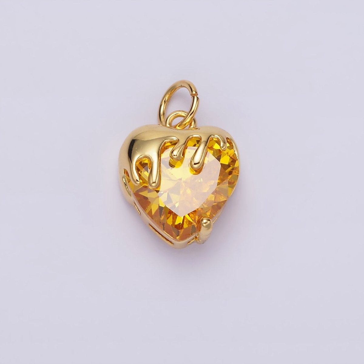 14K Gold Filled Clear, Pink, Purple, Yellow. Black Heart CZ Molten Drip Charm in Gold & Silver | N1537 - N1546 - DLUXCA