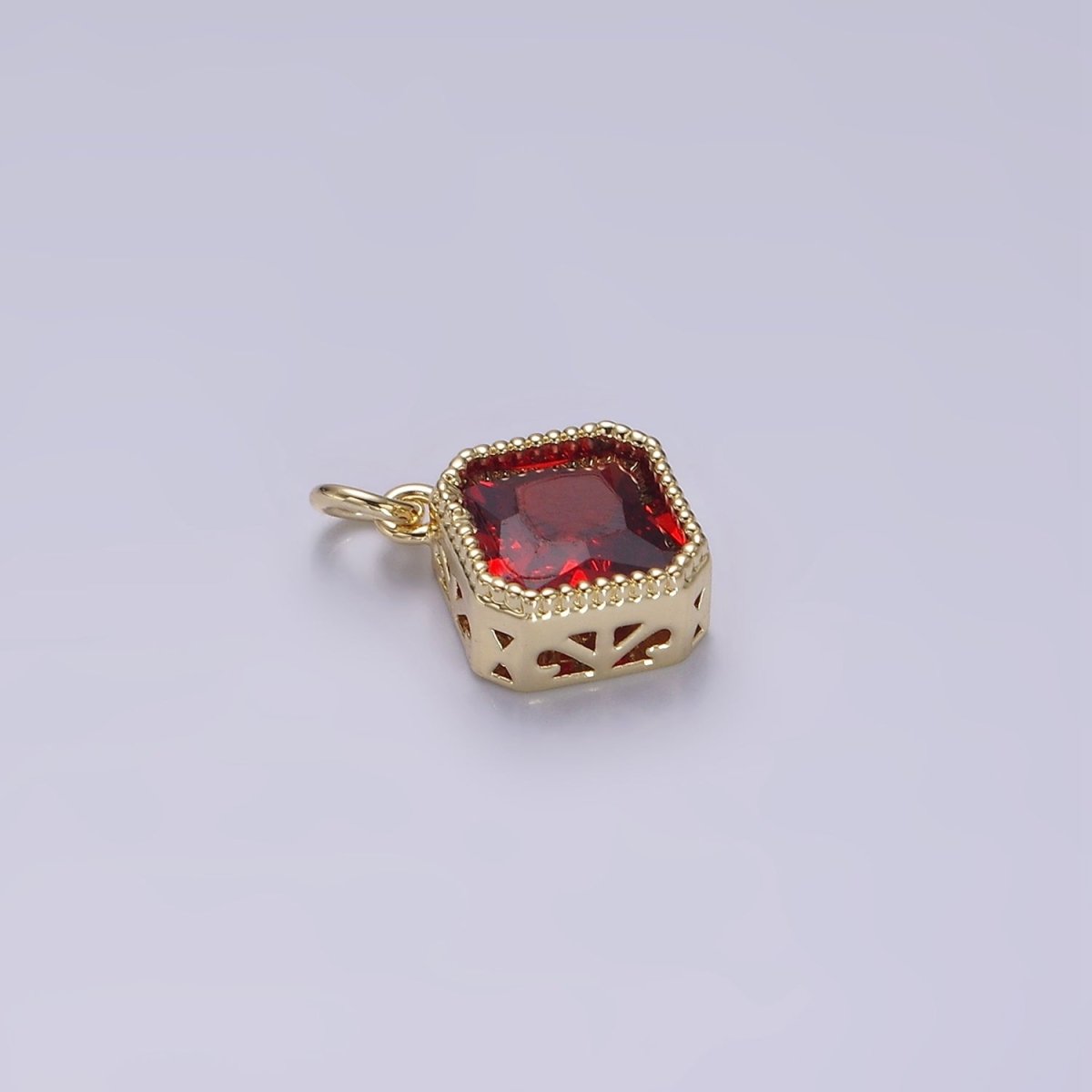 14K Gold Filled Clear, Pink, Red CZ Rhombus Filigree Charm | AG316 - AG318 - DLUXCA