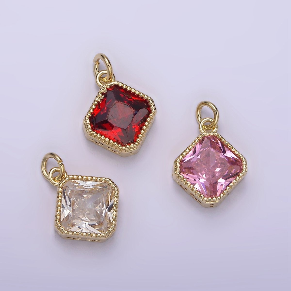 14K Gold Filled Clear, Pink, Red CZ Rhombus Filigree Charm | AG316 - AG318 - DLUXCA