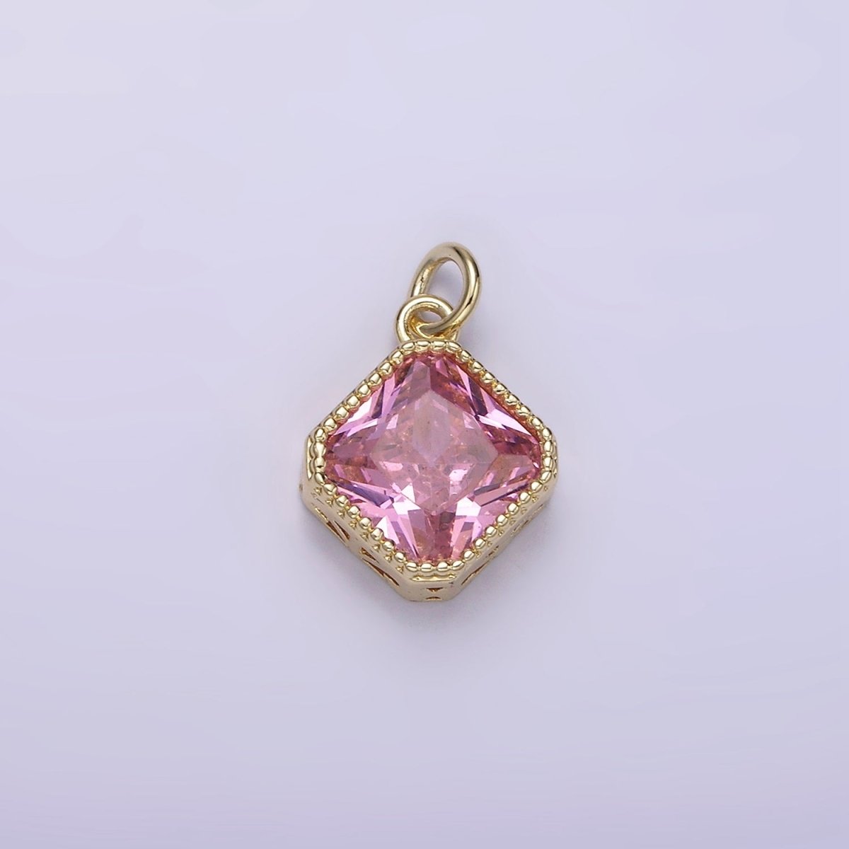 14K Gold Filled Clear, Pink, Red CZ Rhombus Filigree Charm | AG316 - AG318 - DLUXCA