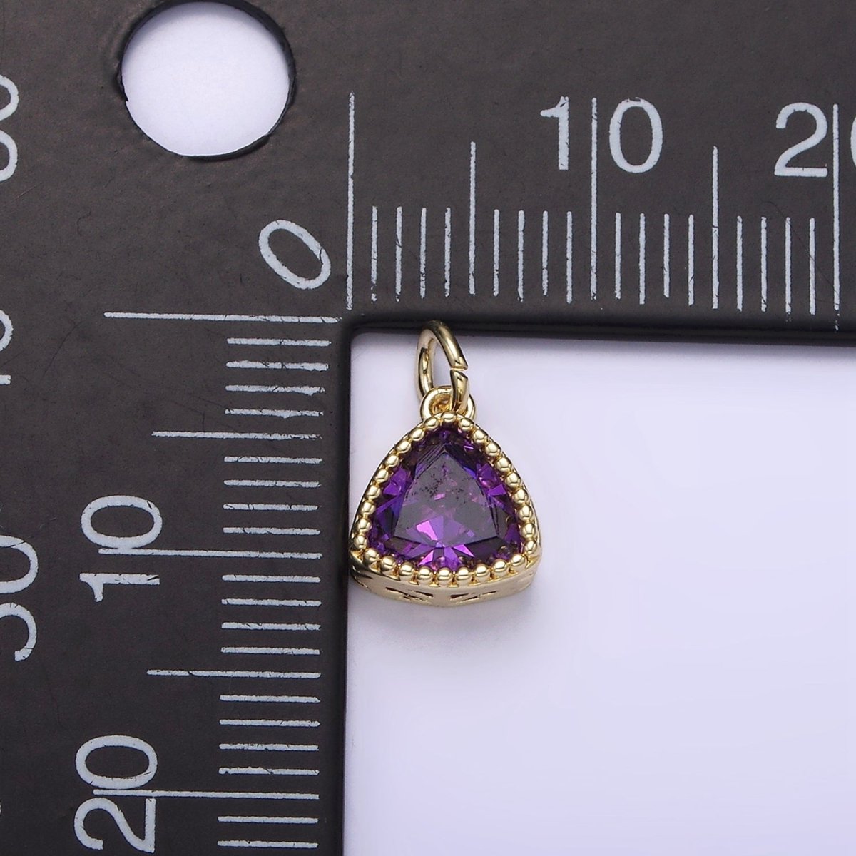 14K Gold Filled Clear, Pink, Red, Purple CZ Triangle Filigree Charm | AG310 - AG313 - DLUXCA