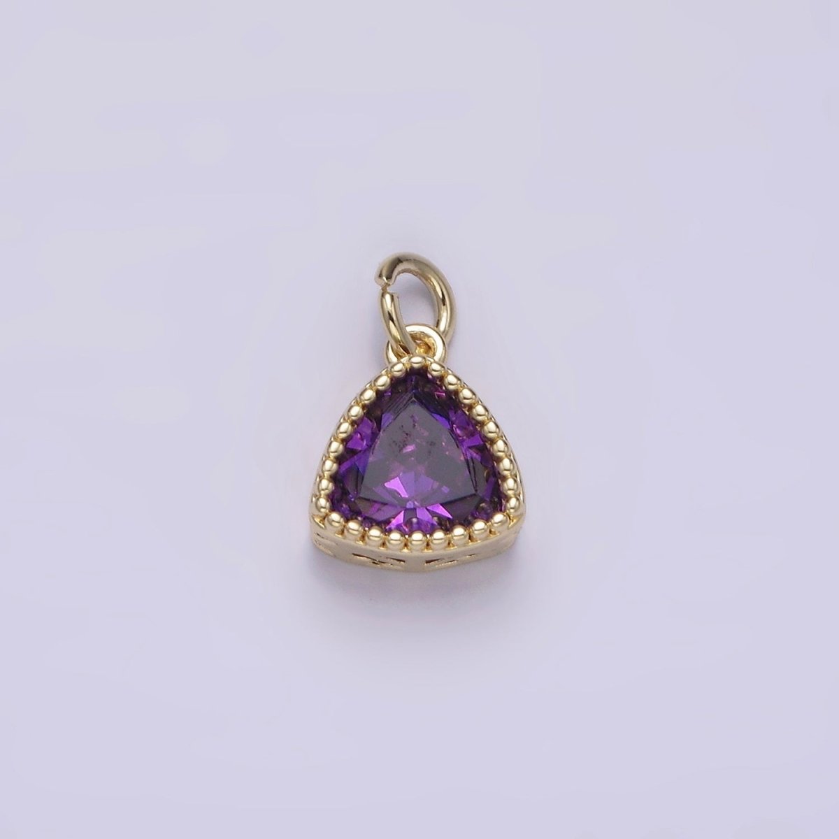 14K Gold Filled Clear, Pink, Red, Purple CZ Triangle Filigree Charm | AG310 - AG313 - DLUXCA