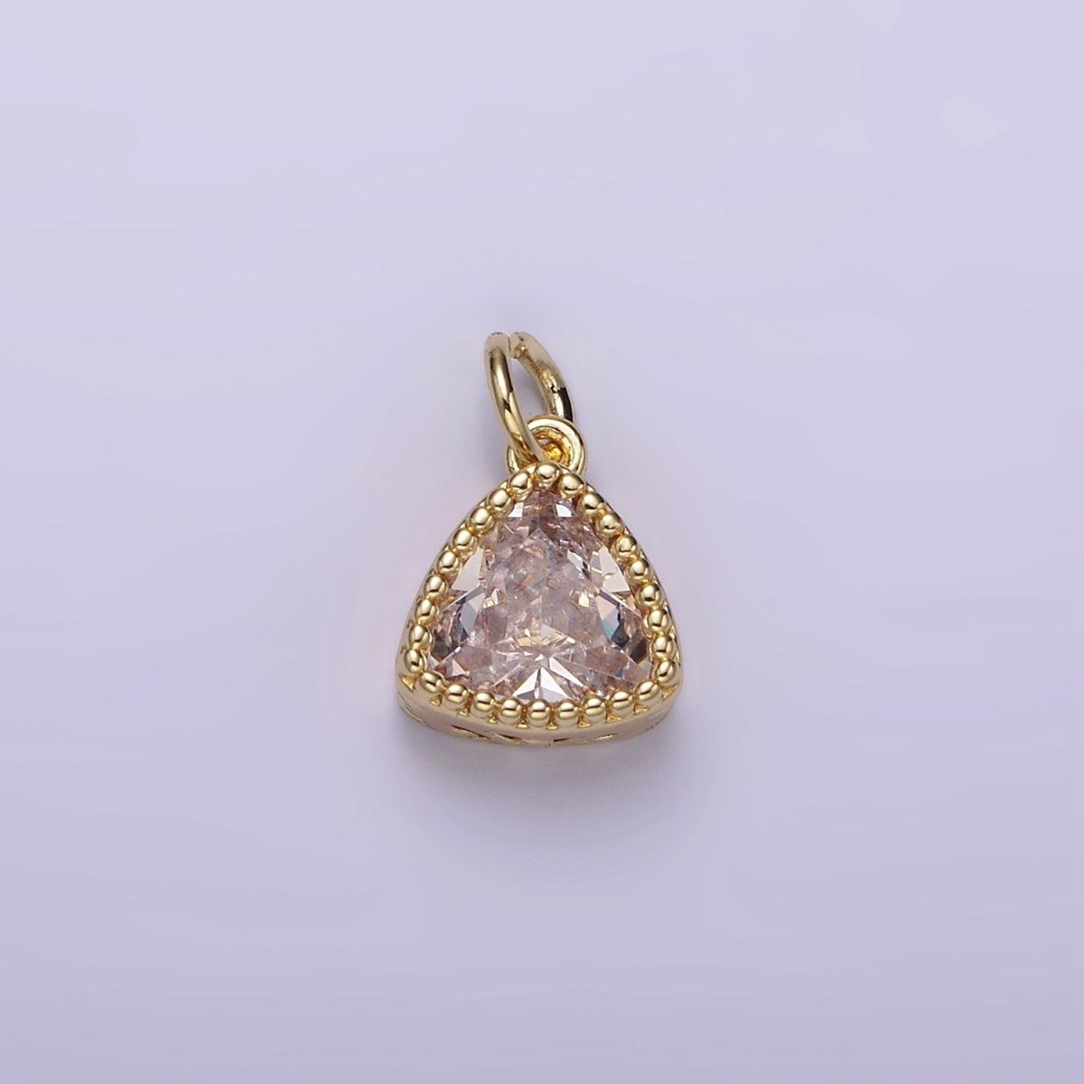 14K Gold Filled Clear, Pink, Red, Purple CZ Triangle Filigree Charm | AG310 - AG313 - DLUXCA