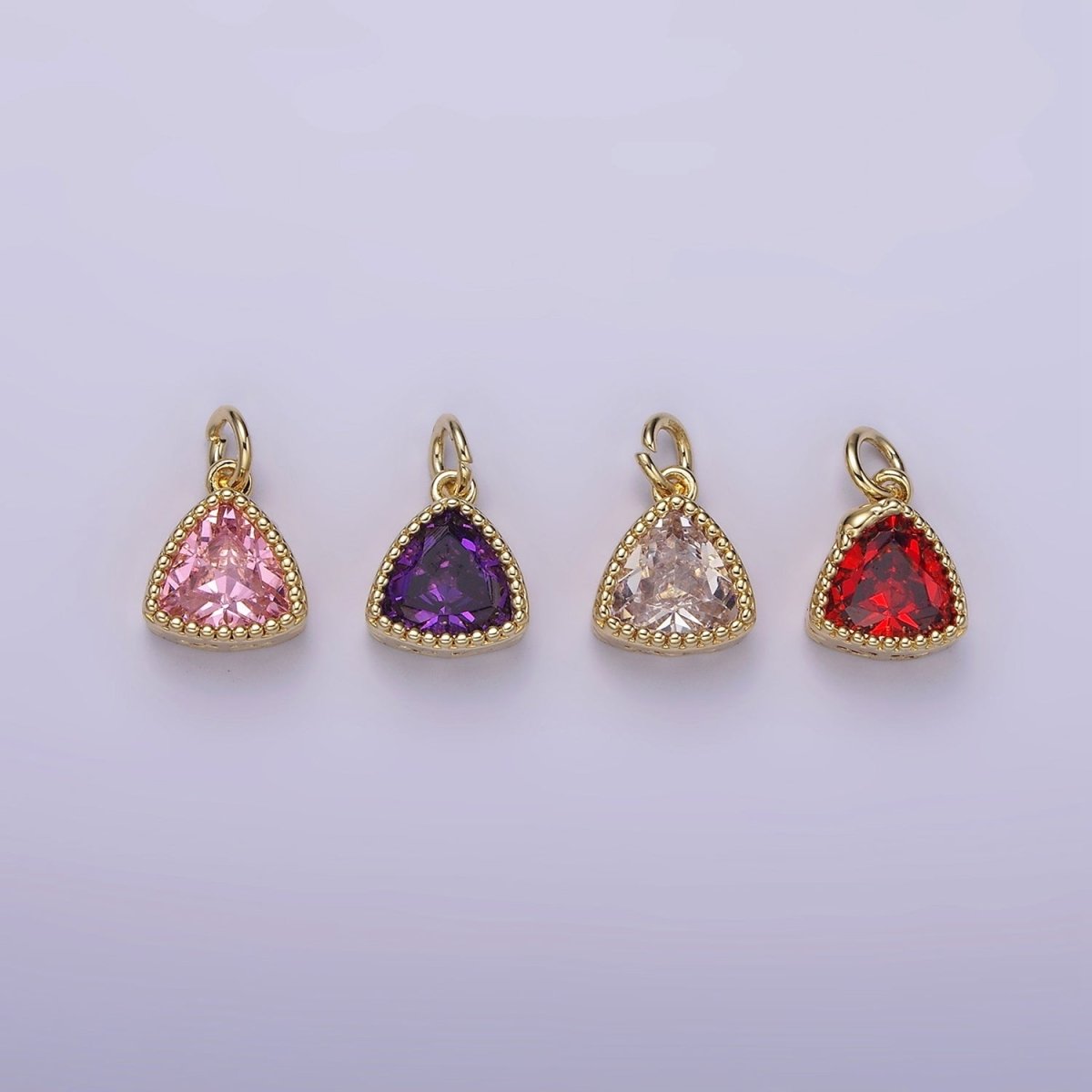 14K Gold Filled Clear, Pink, Red, Purple CZ Triangle Filigree Charm | AG310 - AG313 - DLUXCA