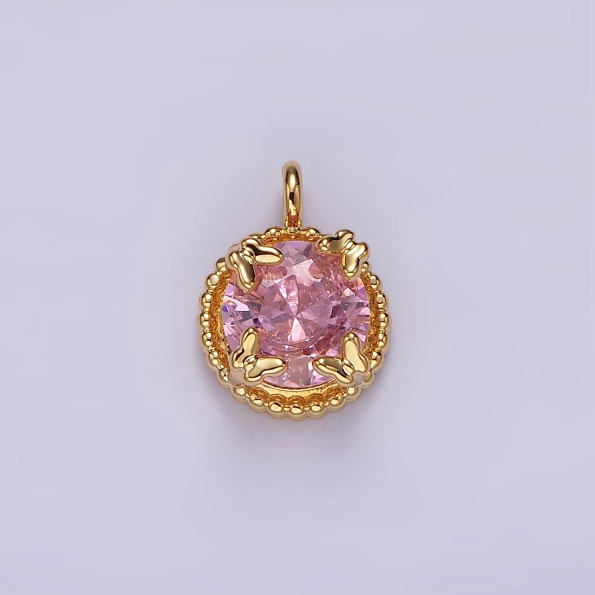 14K Gold Filled Clear, Pink Round CZ Butterfly Dotted Bezel Charm | AG533 AG534 - DLUXCA