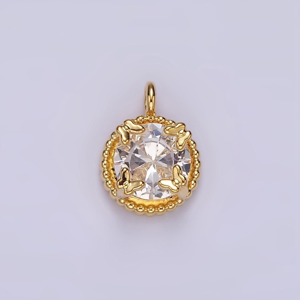 14K Gold Filled Clear, Pink Round CZ Butterfly Dotted Bezel Charm | AG533 AG534 - DLUXCA