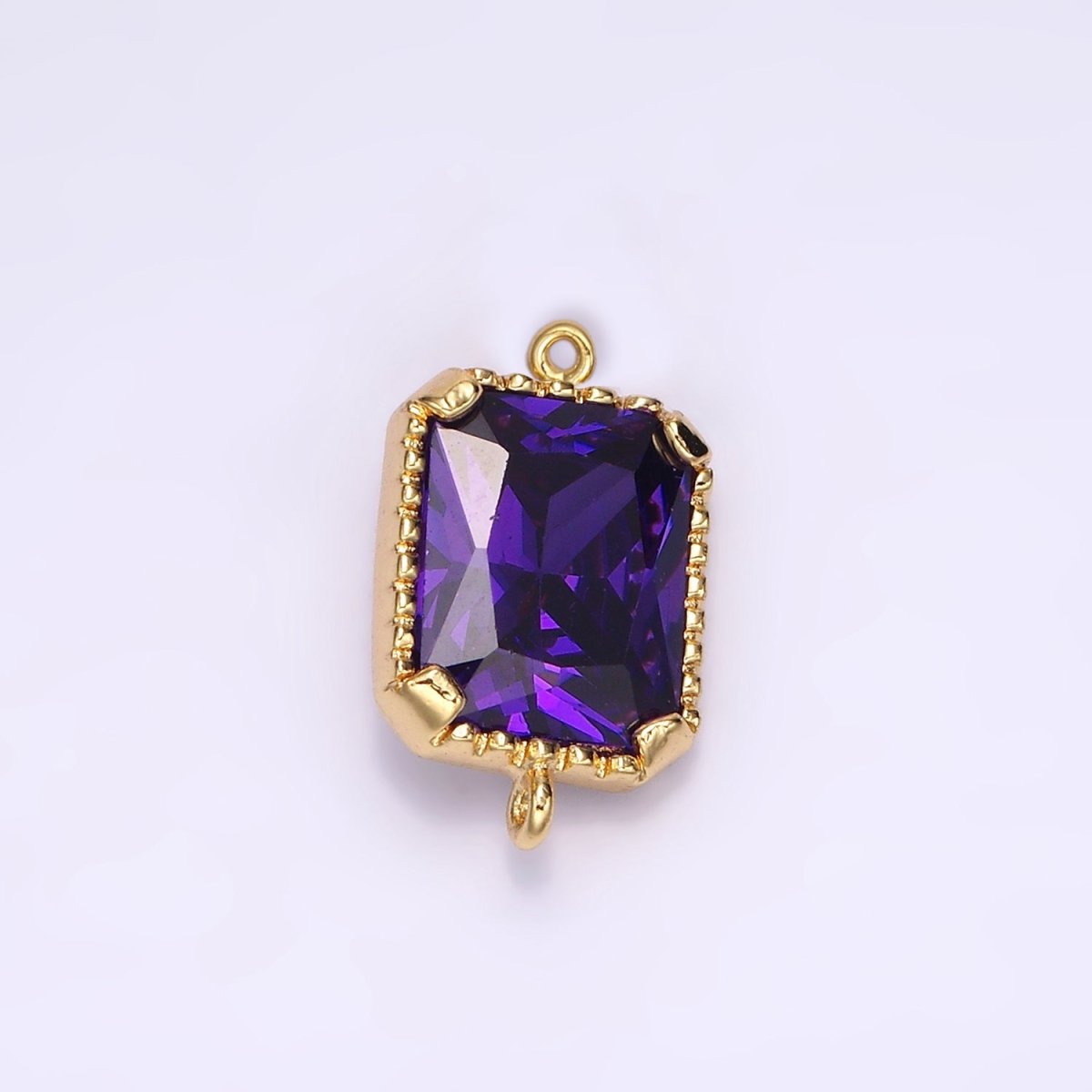 14K Gold Filled Clear, Purple CZ Multifaceted Baguette Bezel Connector | G814 G815 - DLUXCA