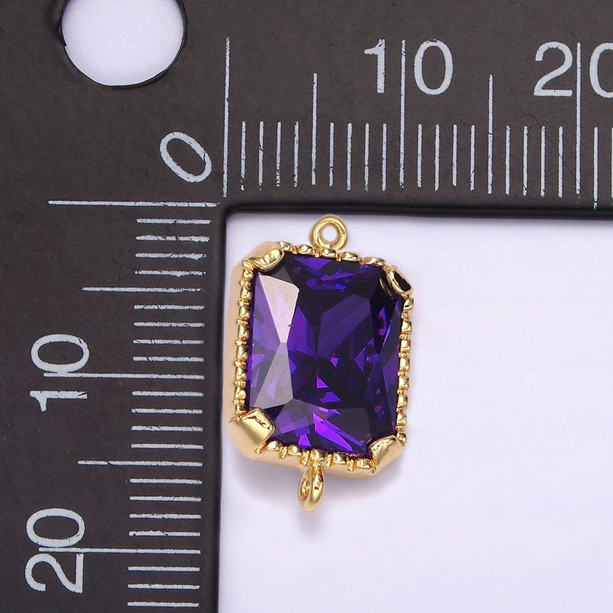 14K Gold Filled Clear, Purple CZ Multifaceted Baguette Bezel Connector | G814 G815 - DLUXCA