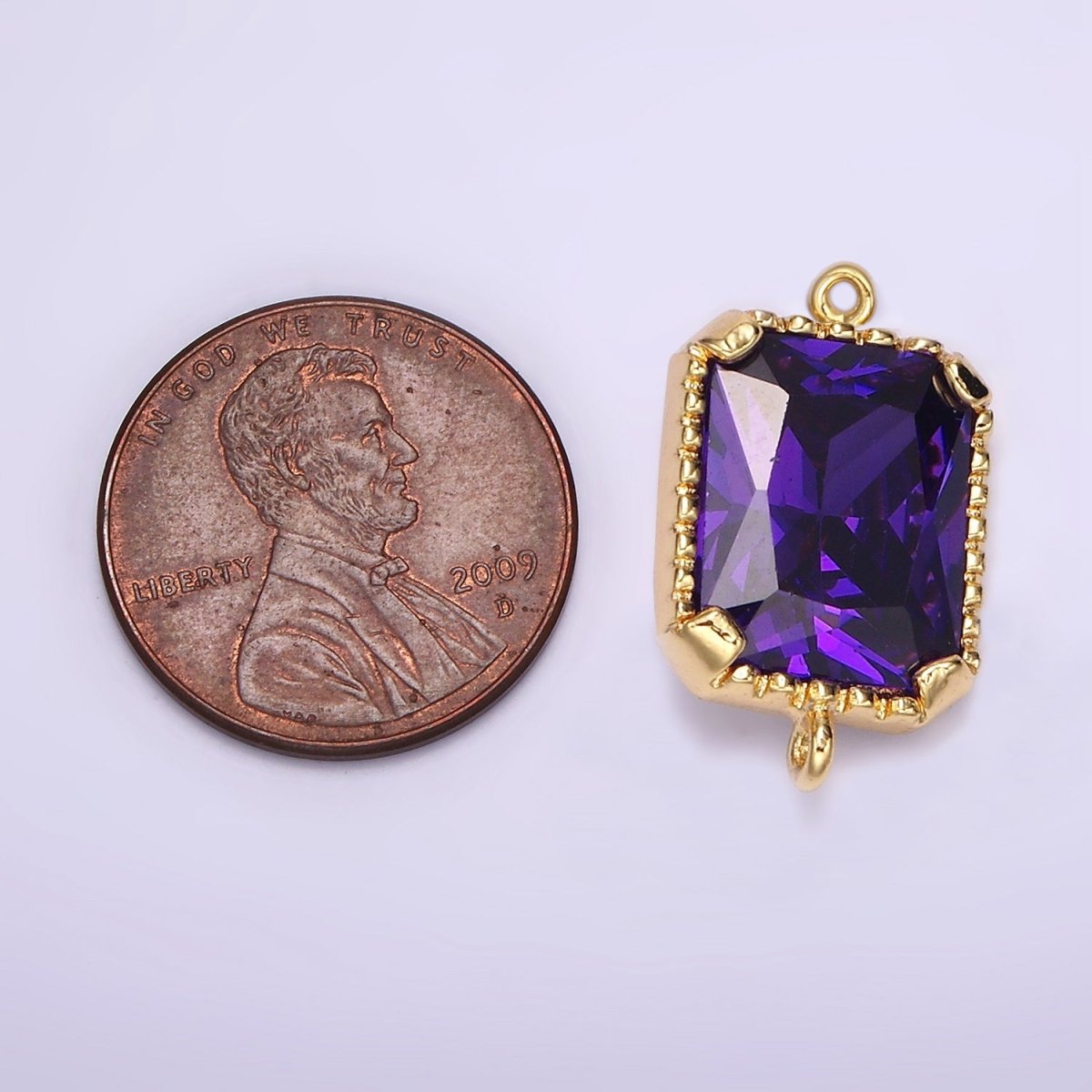 14K Gold Filled Clear, Purple CZ Multifaceted Baguette Bezel Connector | G814 G815 - DLUXCA