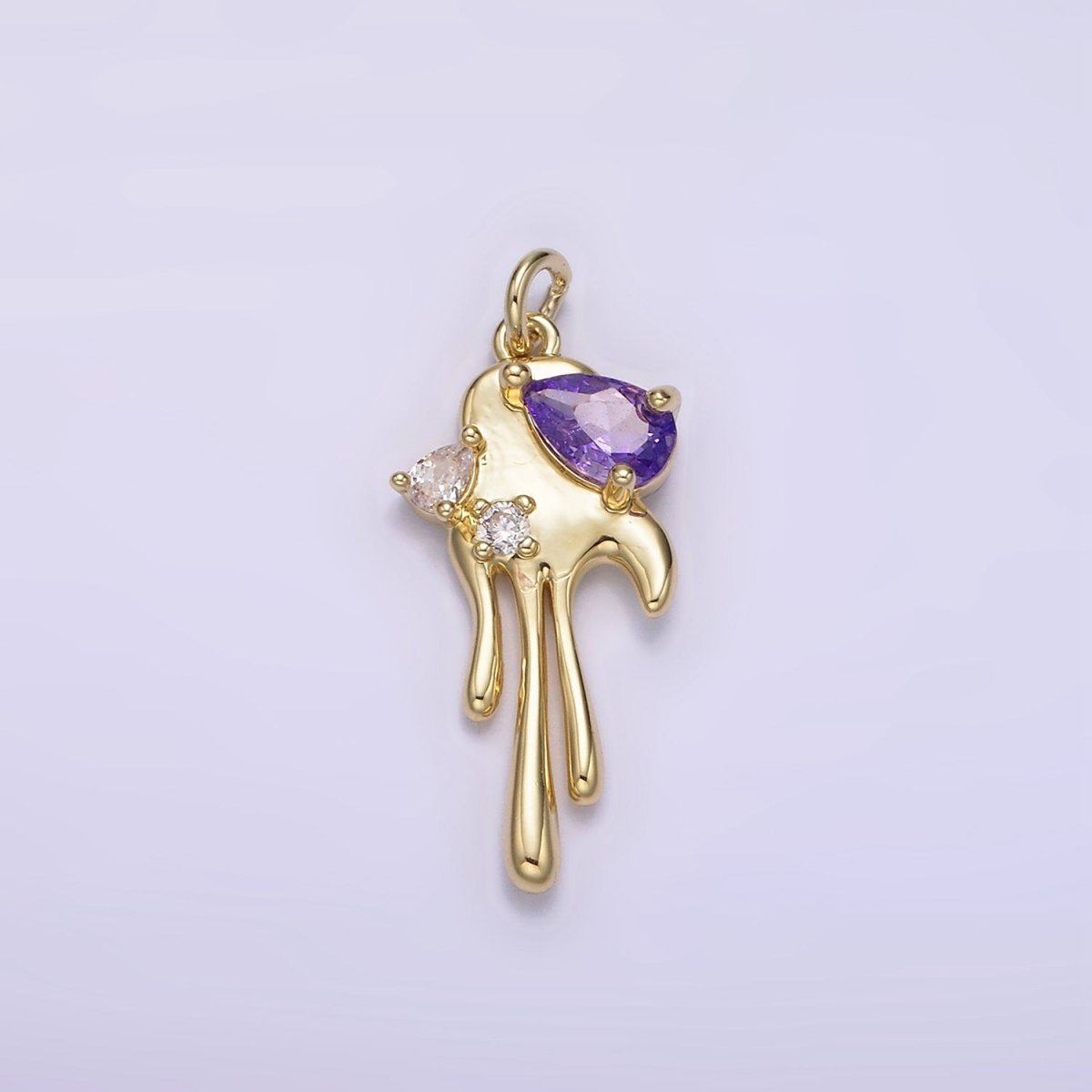 14K Gold Filled Clear, Purple CZ Teardrop Molten Drip Charm | AG204 AG205 - DLUXCA