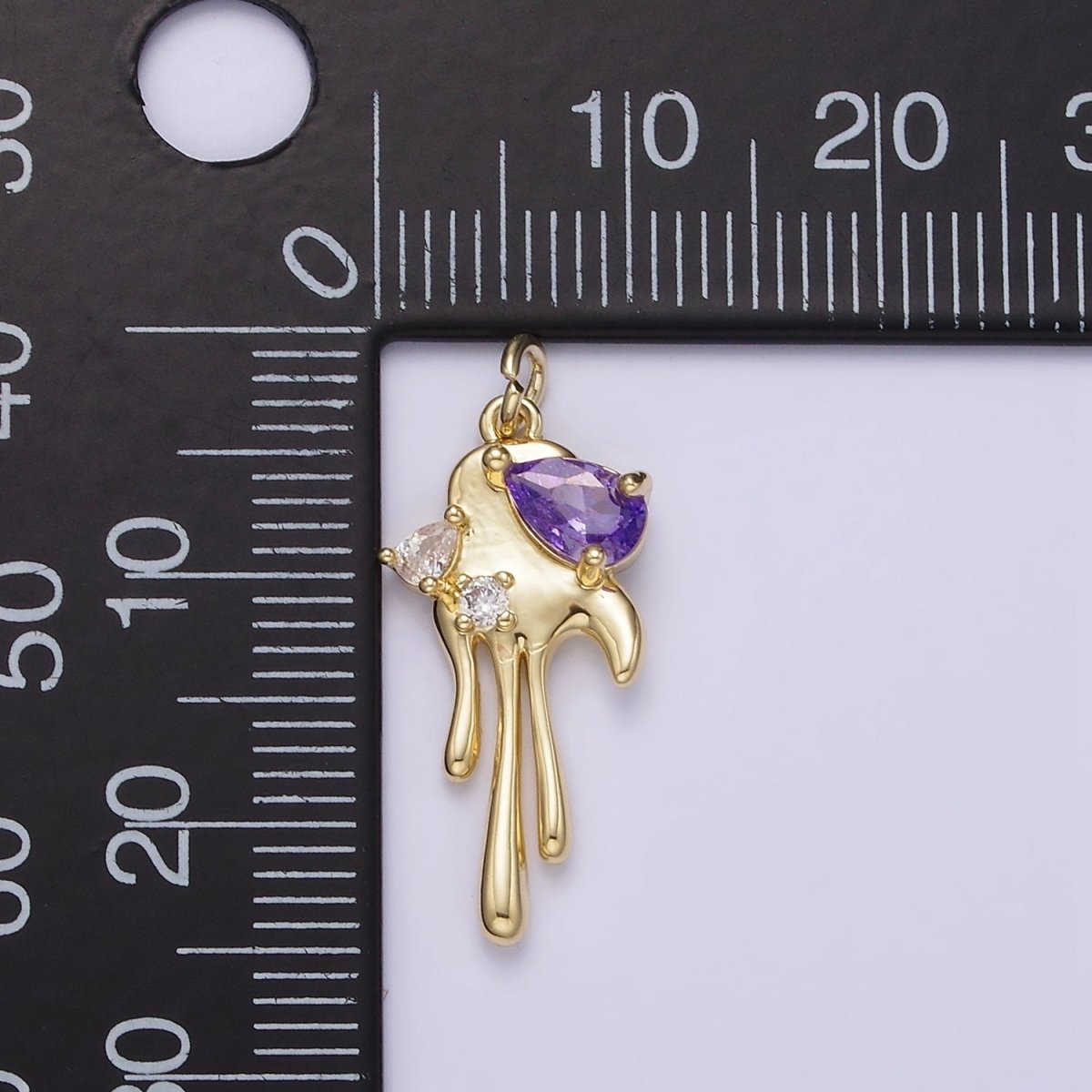 14K Gold Filled Clear, Purple CZ Teardrop Molten Drip Charm | AG204 AG205 - DLUXCA