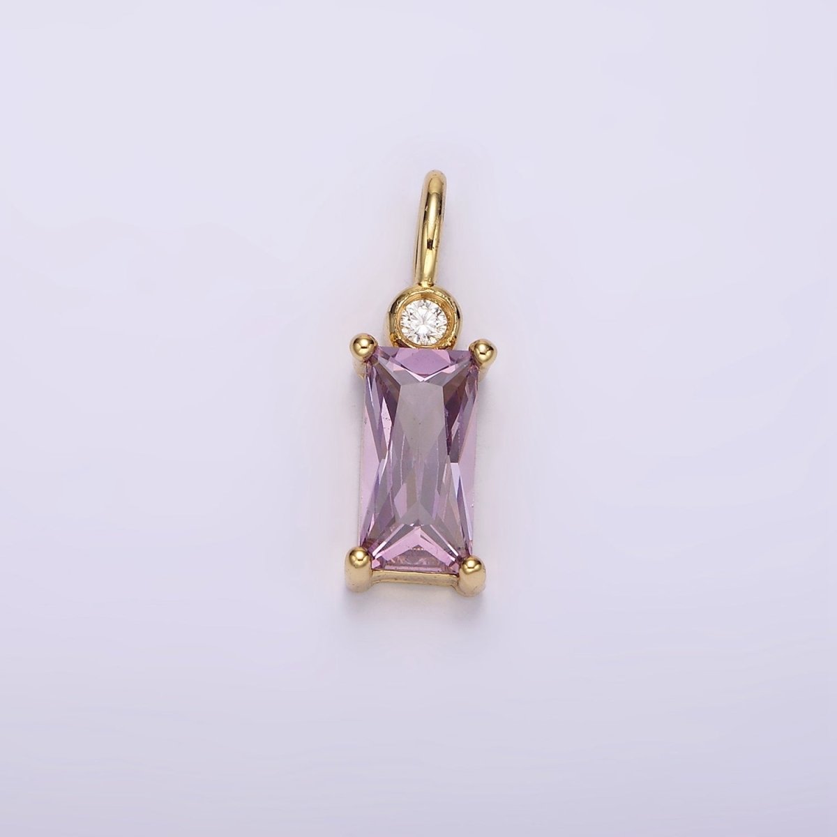 14K Gold Filled Clear, Purple, Fuchsia, Green, Blue, Black Baguette CZ Pendant | N1955 - N1960 - DLUXCA