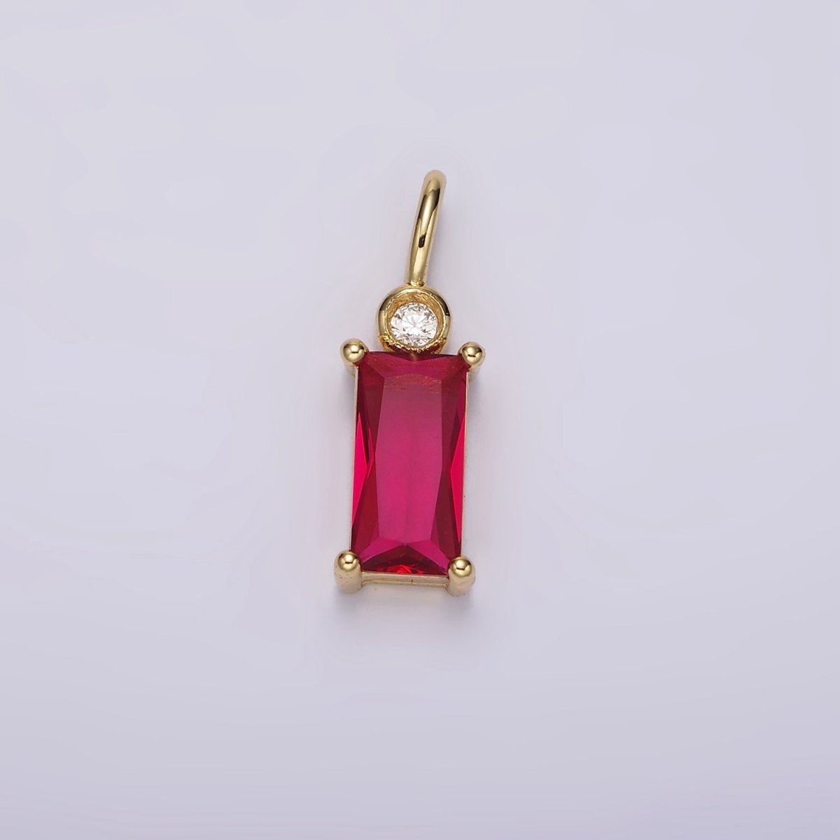 14K Gold Filled Clear, Purple, Fuchsia, Green, Blue, Black Baguette CZ Pendant | N1955 - N1960 - DLUXCA