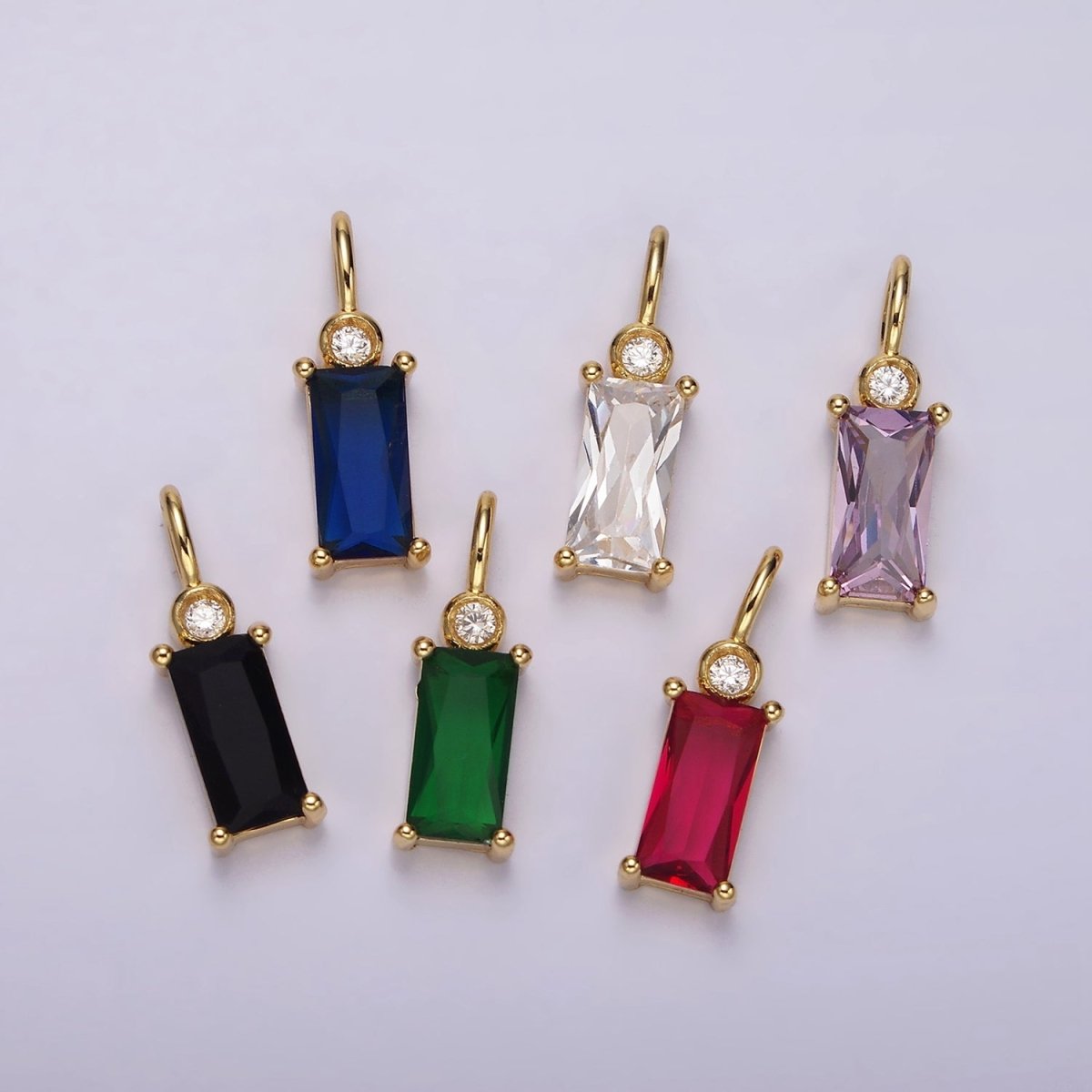 14K Gold Filled Clear, Purple, Fuchsia, Green, Blue, Black Baguette CZ Pendant | N1955 - N1960 - DLUXCA