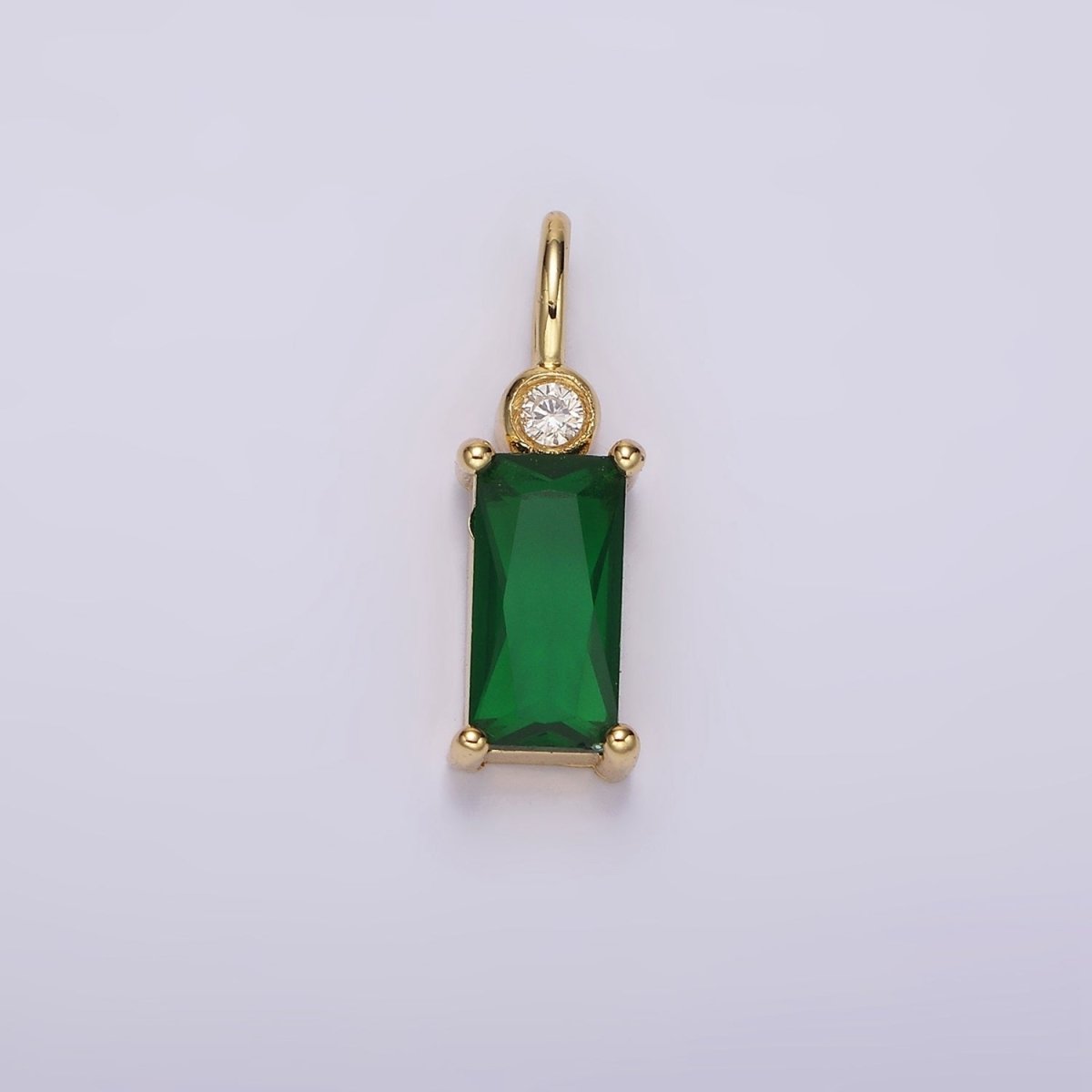 14K Gold Filled Clear, Purple, Fuchsia, Green, Blue, Black Baguette CZ Pendant | N1955 - N1960 - DLUXCA