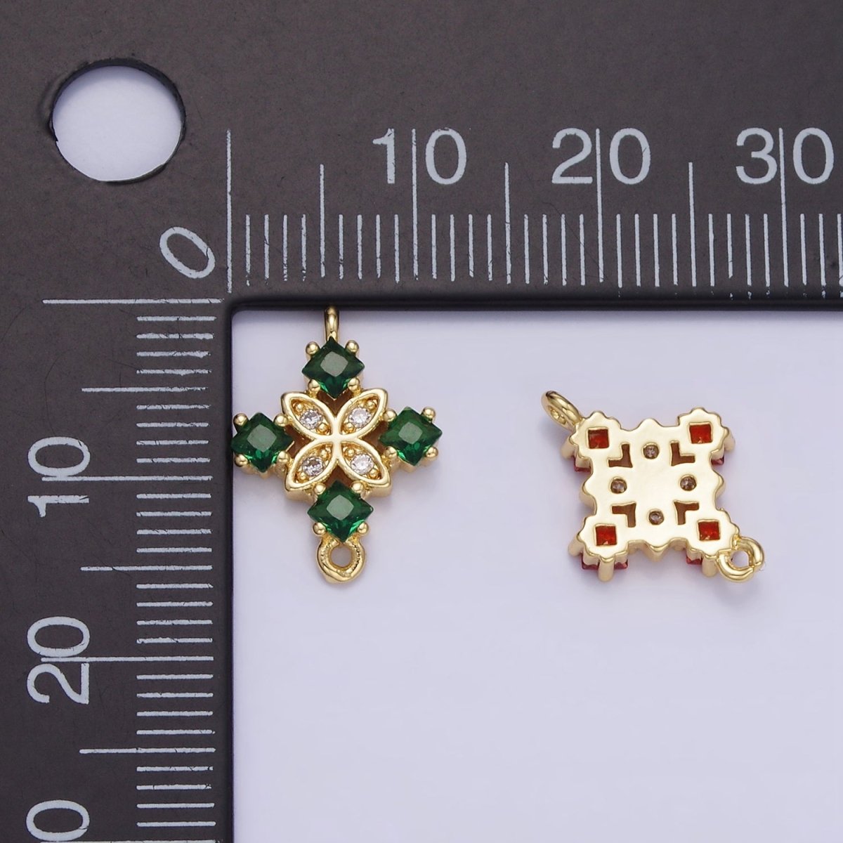 14K Gold Filled Clear, Purple, Green, Red, Pink Rhombus CZ Flower Connector | G339 - G341 - DLUXCA