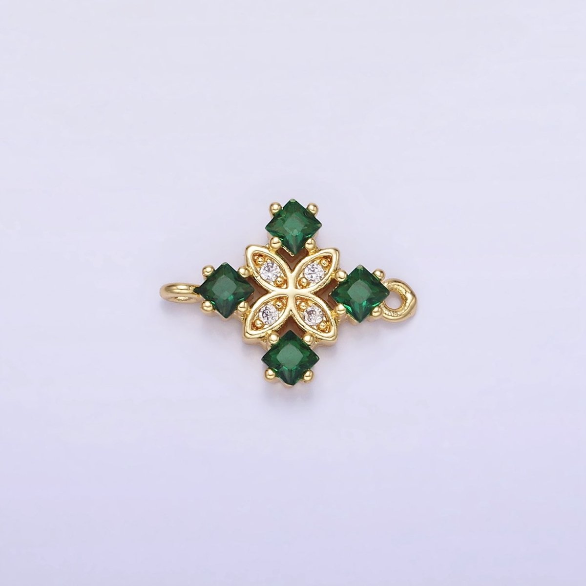 14K Gold Filled Clear, Purple, Green, Red, Pink Rhombus CZ Flower Connector | G339 - G341 - DLUXCA