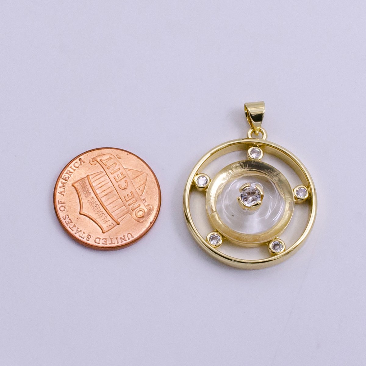 14K Gold Filled Clear Quartz, Rose Quartz, Amethyst Multiple CZ Open Round Pendant | AH055 - AH057 - DLUXCA