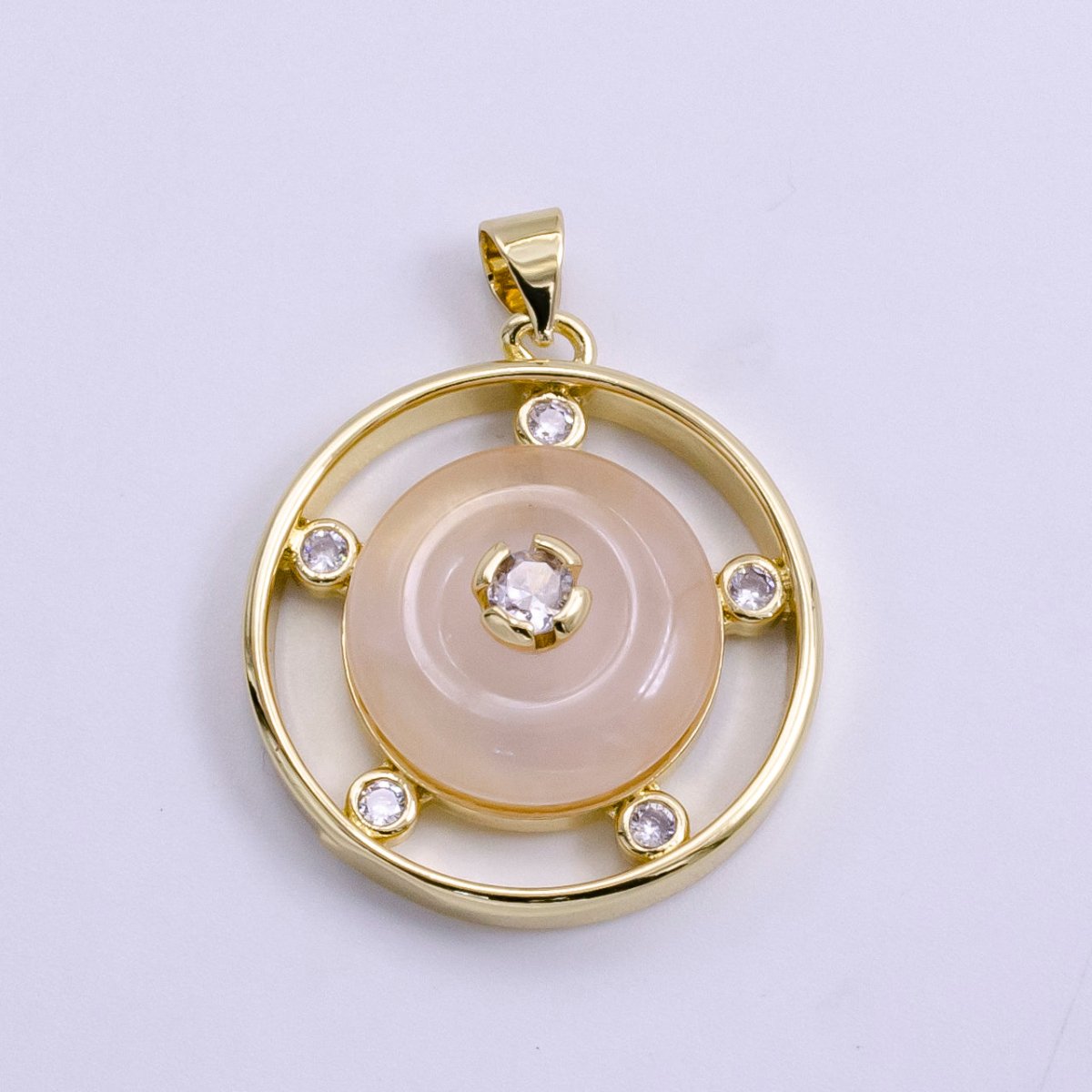 14K Gold Filled Clear Quartz, Rose Quartz, Amethyst Multiple CZ Open Round Pendant | AH055 - AH057 - DLUXCA