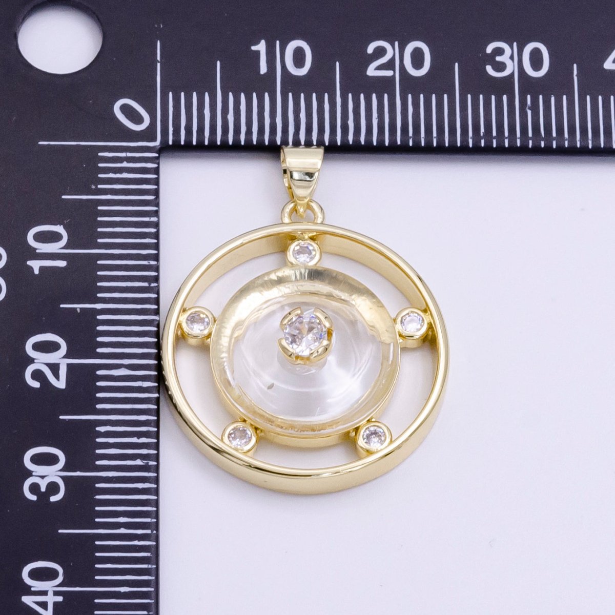 14K Gold Filled Clear Quartz, Rose Quartz, Amethyst Multiple CZ Open Round Pendant | AH055 - AH057 - DLUXCA