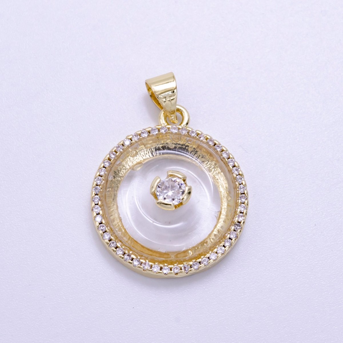 14K Gold Filled Clear Quartz, Rose Quartz, Amethyst Round Micro Paved CZ Pendant | AH058 - AH060 - DLUXCA