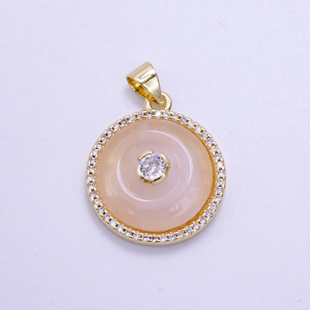 14K Gold Filled Clear Quartz, Rose Quartz, Amethyst Round Micro Paved CZ Pendant | AH058 - AH060 - DLUXCA