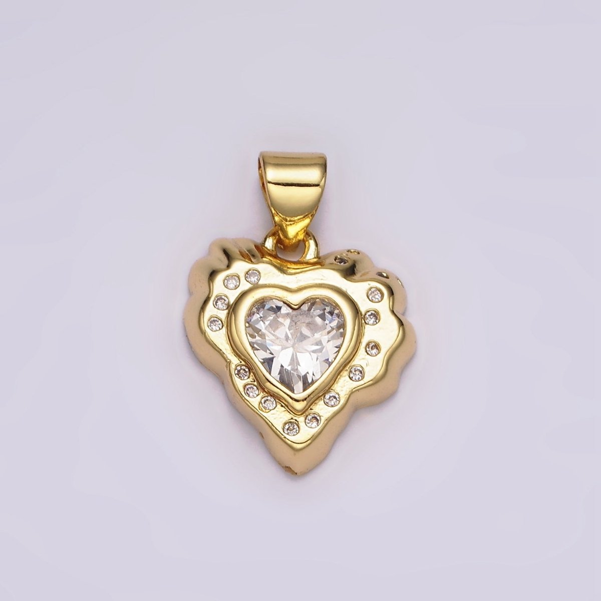 14K Gold Filled Clear, Red, Green CZ Dotted Molten Heart Pendant | AH095 - AH097 - DLUXCA