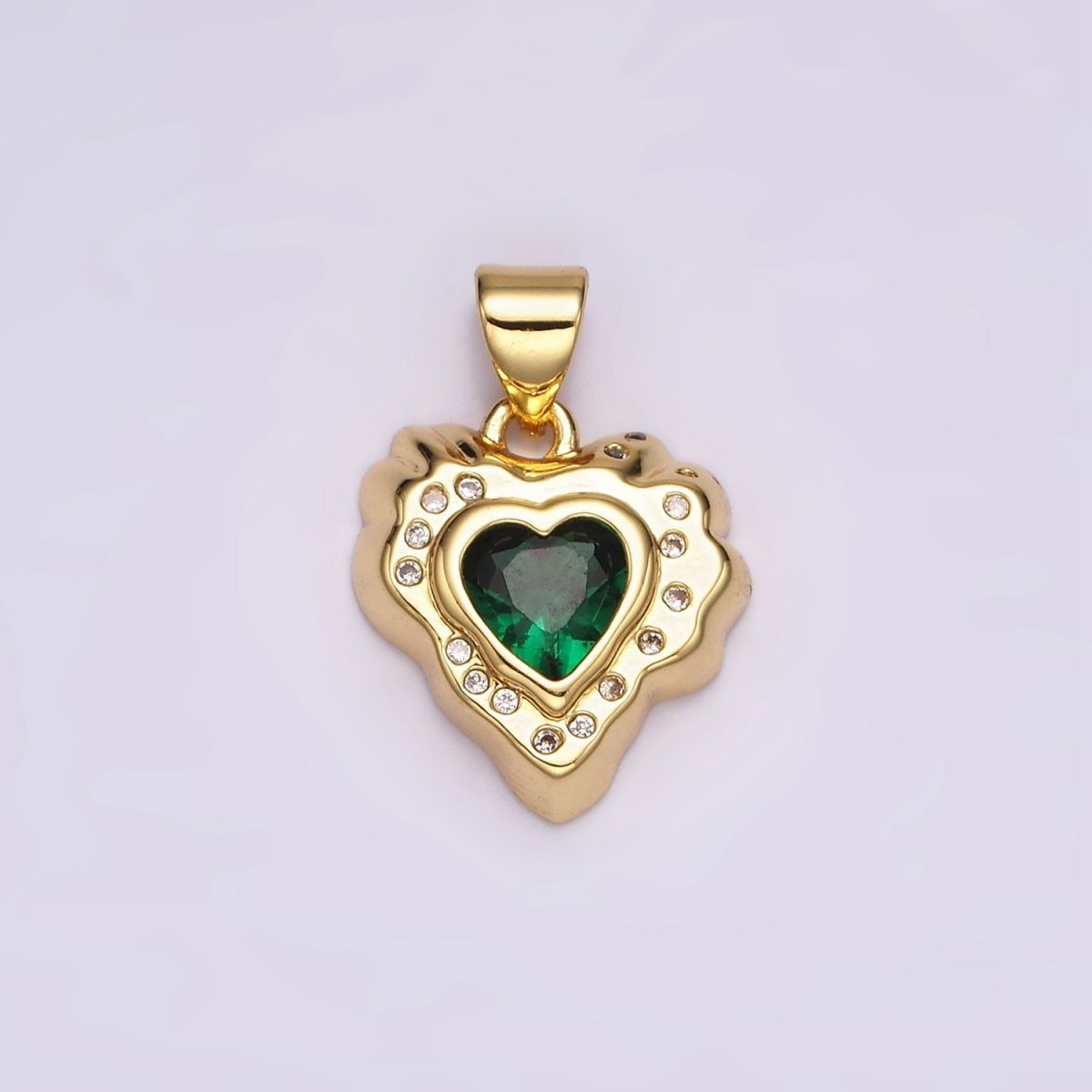 14K Gold Filled Clear, Red, Green CZ Dotted Molten Heart Pendant | AH095 - AH097 - DLUXCA