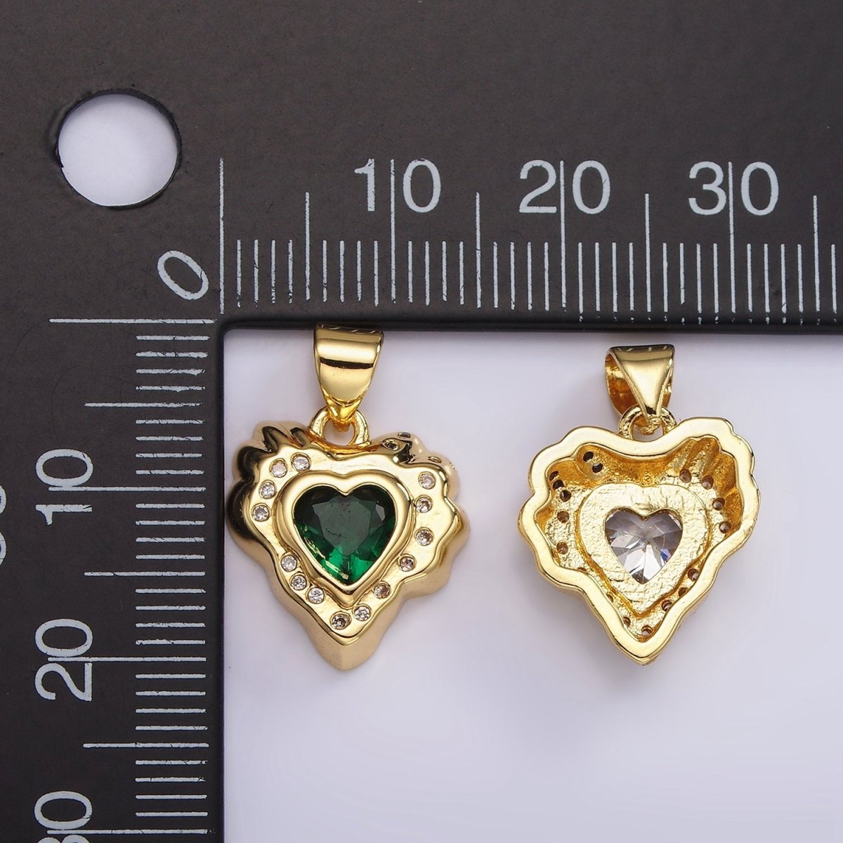 14K Gold Filled Clear, Red, Green CZ Dotted Molten Heart Pendant | AH095 - AH097 - DLUXCA