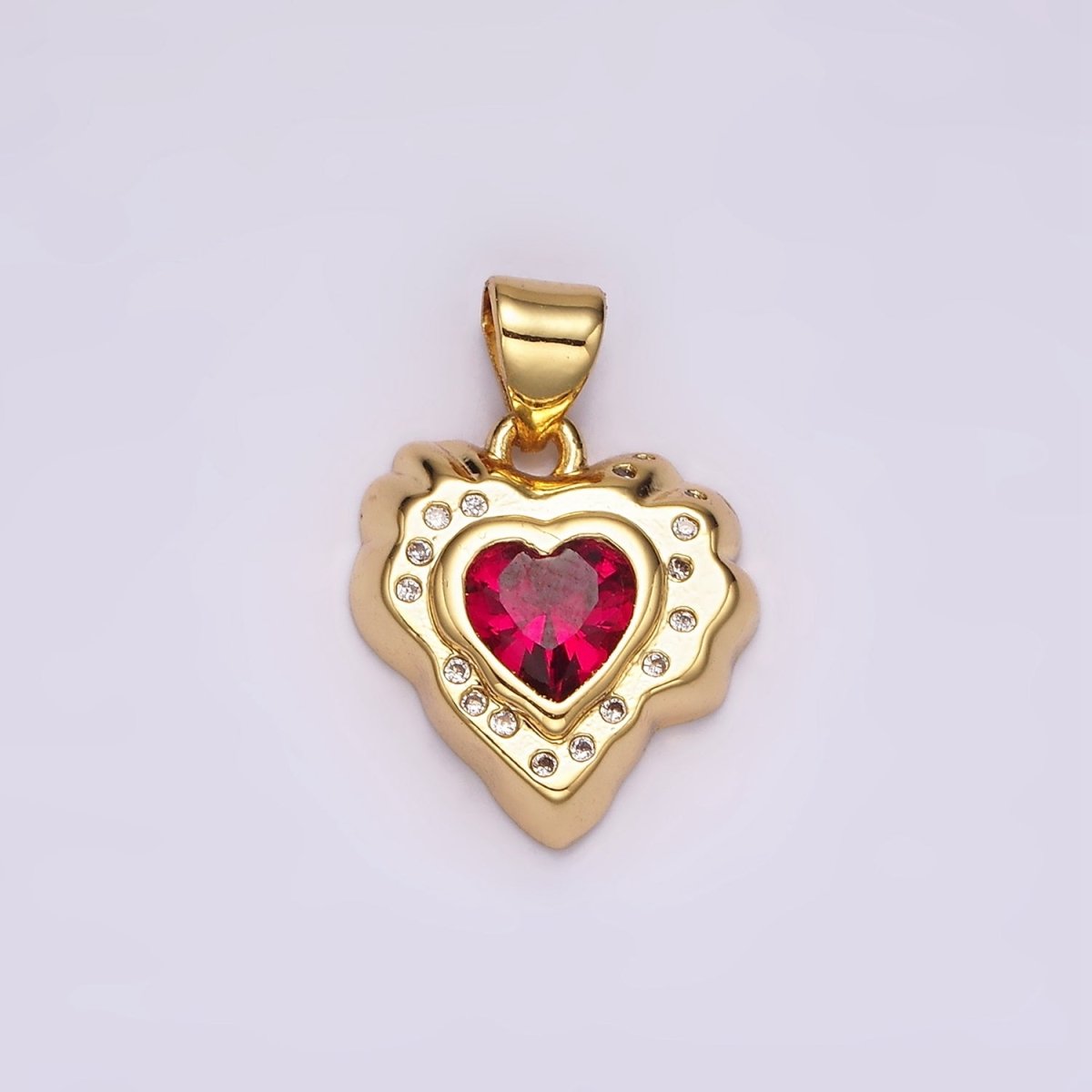 14K Gold Filled Clear, Red, Green CZ Dotted Molten Heart Pendant | AH095 - AH097 - DLUXCA