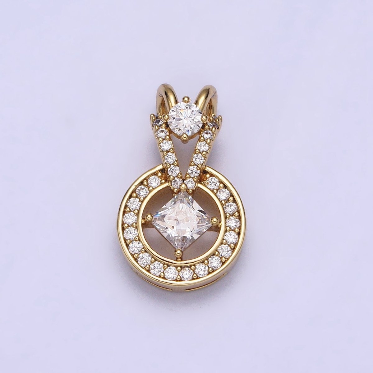 14K Gold Filled Clear Rhombus Round Double Bail Micro Paved CZ Geometric Pendant | AA038 - DLUXCA