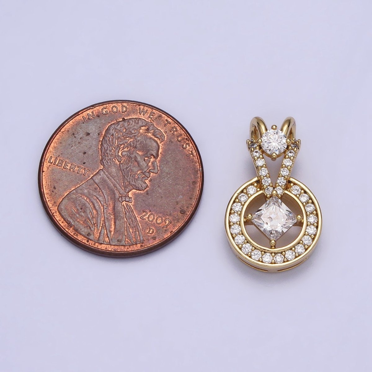 14K Gold Filled Clear Rhombus Round Double Bail Micro Paved CZ Geometric Pendant | AA038 - DLUXCA