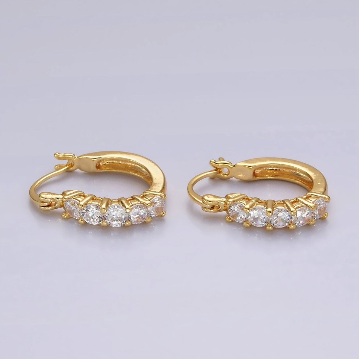 14K Gold Filled Clear Round CZ Lined Latch Hoop Earrings | AE969 - DLUXCA
