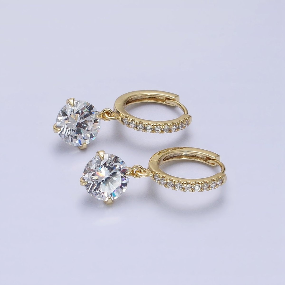 14K Gold Filled Clear Round CZ Micro Paved CZ Drop Huggie Earrings | AD1442 - DLUXCA